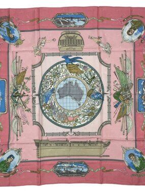 Hermes Scarf Silk Carre 90 le Geographe Geographer Pink
